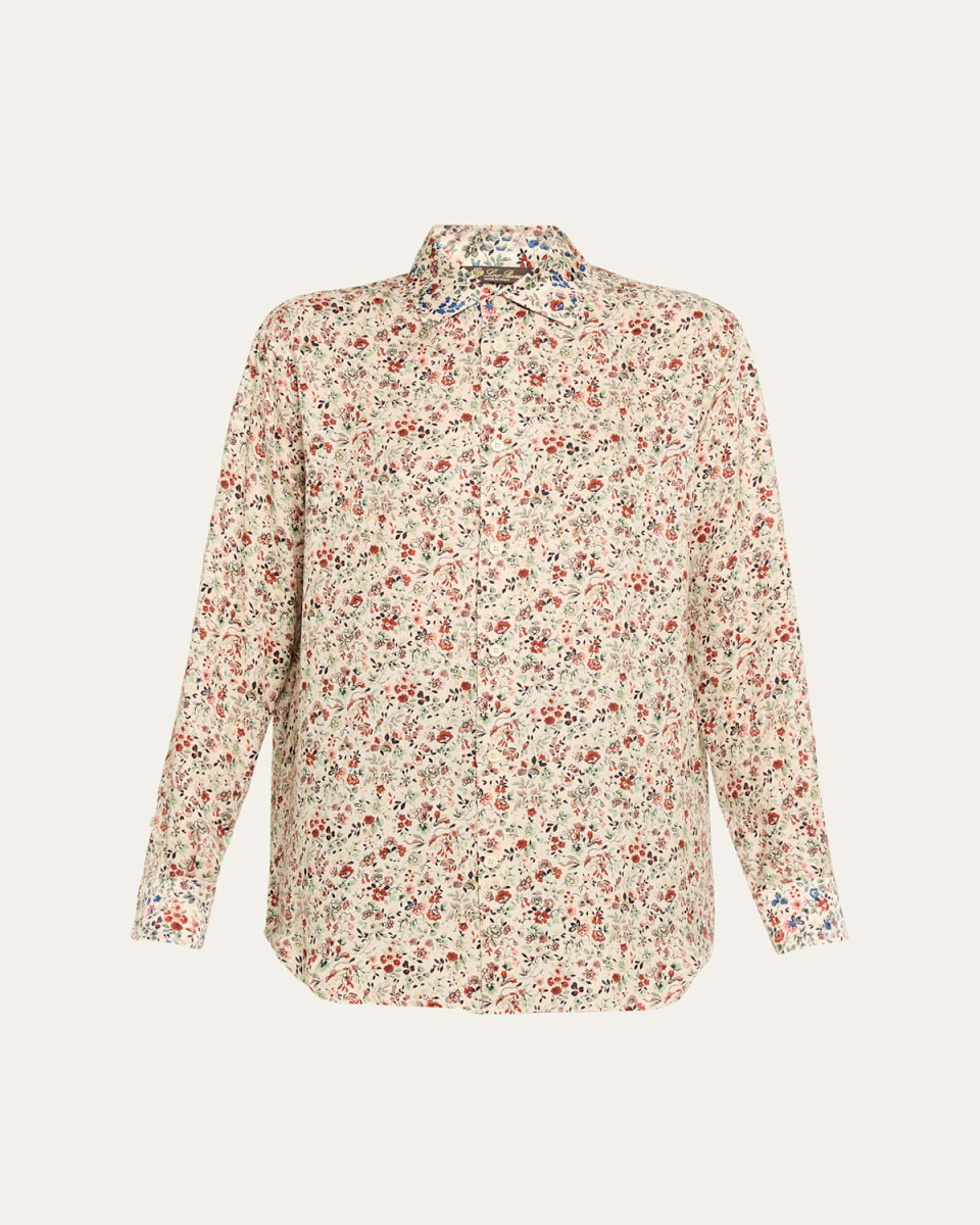 Thea Floral-Print Silk Button-Down Shirt